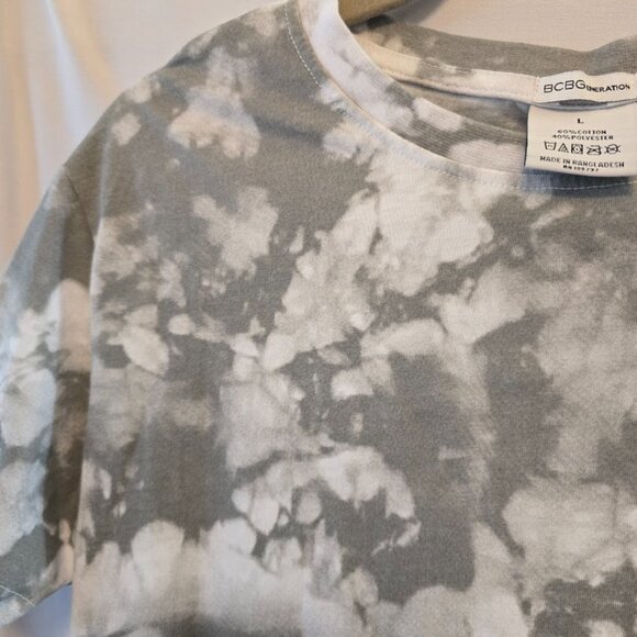 BCBGENERATION CROP TOP GREY WHITE TIE-DYE PRINT LARGE COTTON BLEND VERY SOFT - Picture 4 of 5